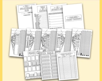 Páginas imprimibles del año 2026 con temática de biblioteca nostálgica para Bullet Journal / Descarga instantánea / Sin colorear / Tamaño A5