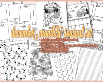 Páginas imprimibles mensuales de Bullet Journal para diciembre / Tema navideño invernal / Planificador prediseñado / Descarga instantánea / Sin colorear / Tamaño A5