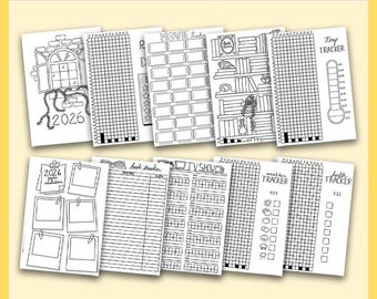 Bullet Journal imprimible / Páginas anuales 2026 / Planificador prediseñado / Descarga instantánea / Sin colorear / Tamaño A5 / Mejora tu organización
