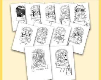 Set de 12 portadas para Bullet Journal con ventana panorámica / Descarga digital / Tamaño A5/A4