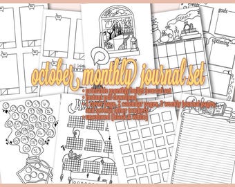 Páginas imprimibles mensuales de Bullet Journal de octubre / Tema de Halloween de brujas / Planificador prediseñado / Descarga instantánea / Sin colorear / Tamaño A5 /