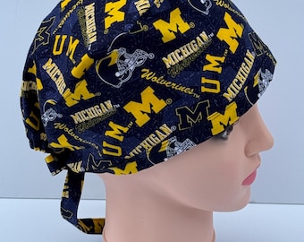Michigan Wolverines Scrub Cap - Handmade Cotton Fabric Tie Back