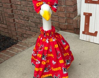 Handmade Pro Football Goose Dress & Bow Set, Cotton Print, Game Day Decor (23-27" Goose)