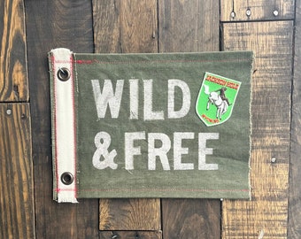 WILD & FREE - Jackson Hole Wyoming Canvas Flag Pennant