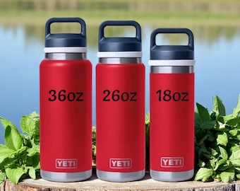 Botella YETI Jr. Rambler personalizada con grabado láser de 36 oz, 26 oz y 18 oz - Rojo Rescate - 4 de julio, Patriótica - Regreso a clases