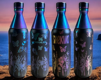 Personalized Laser Engraved Stanley 20oz Slim Bottle - Black Chroma