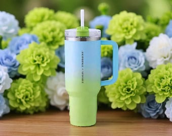 Stanley x Starbucks Tailandia Azul Verde - Vaso Quencher H2.0 Flowstate de 40 oz personalizado con grabado láser