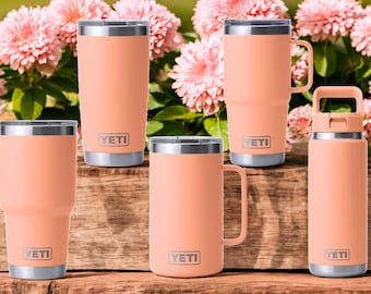 YETI - Personalized Laser Engraved 30oz and 20oz Tumbler, 24oz Rambler Mug, 20oz Stronghold Mug and 26oz Rambler Bottle - Coral