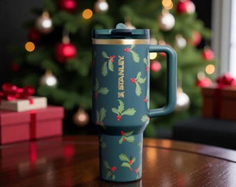 Stanley Holiday Botanicals - Personalized Laser Engraved 40oz Quencher ProTour Flip Straw Tumbler - Cheers & Cheer Collection - Christmas