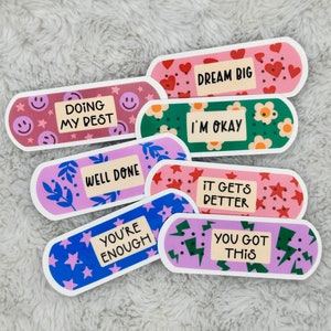 7pc Sticker Pack Retro Groovy Stickers - Positivity Band-aid Affirmations Self Love Self Care Mental Health Stickers