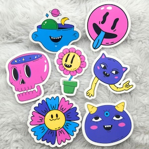 7pc Sticker Pack Retro Groovy Stickers - Psychedelic Trippy Gift Ideas Stationery