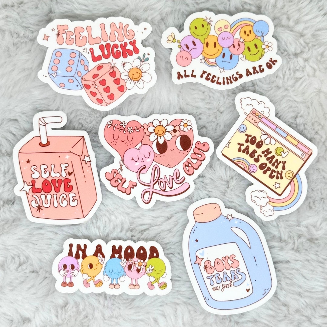 7pc Sticker Pack Retro Groovy Stickers - Cute Self Love Mental Health ...
