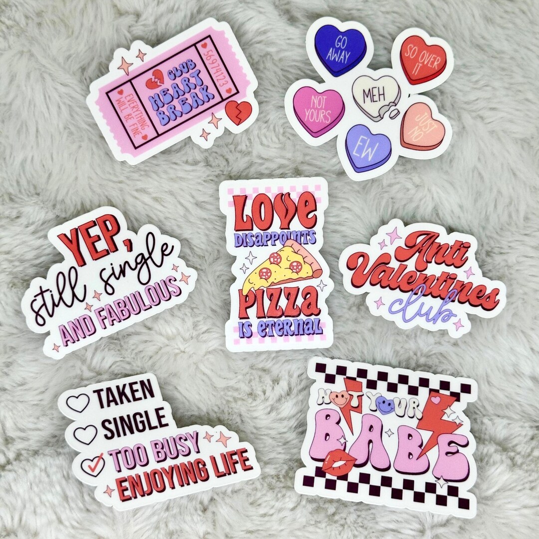 7pc Sticker Pack Retro Groovy Stickers - Anti Valentines Singles Day ...