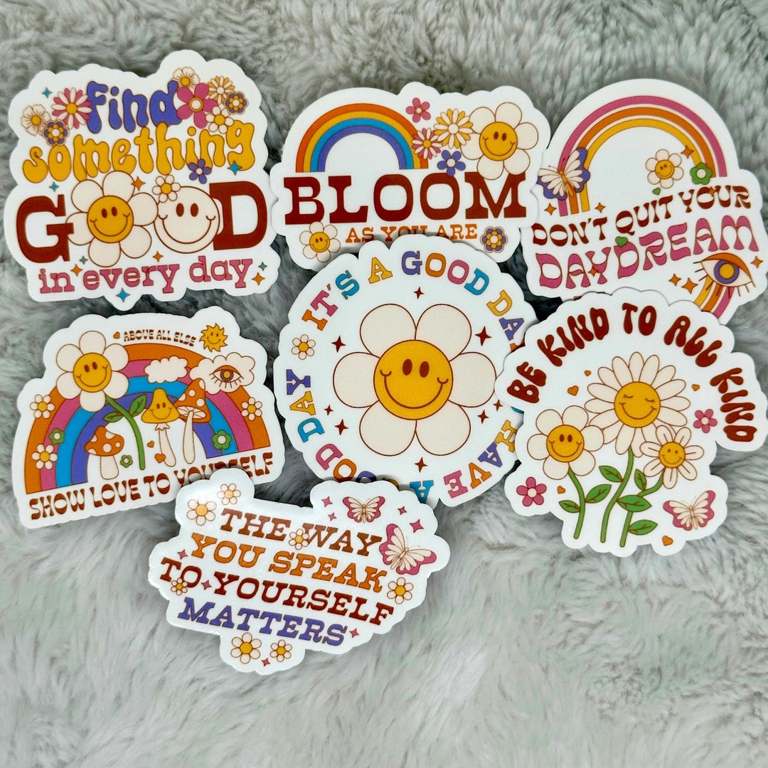 Packing Sticker Groovy 7pc Sticker Pack Retro Groovy Stickers - Positivity Nature Self Care ...