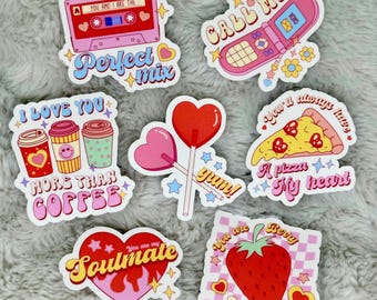 7pc Sticker Pack Retro Groovy Stickers - Soulmate Valentines Heart Candy