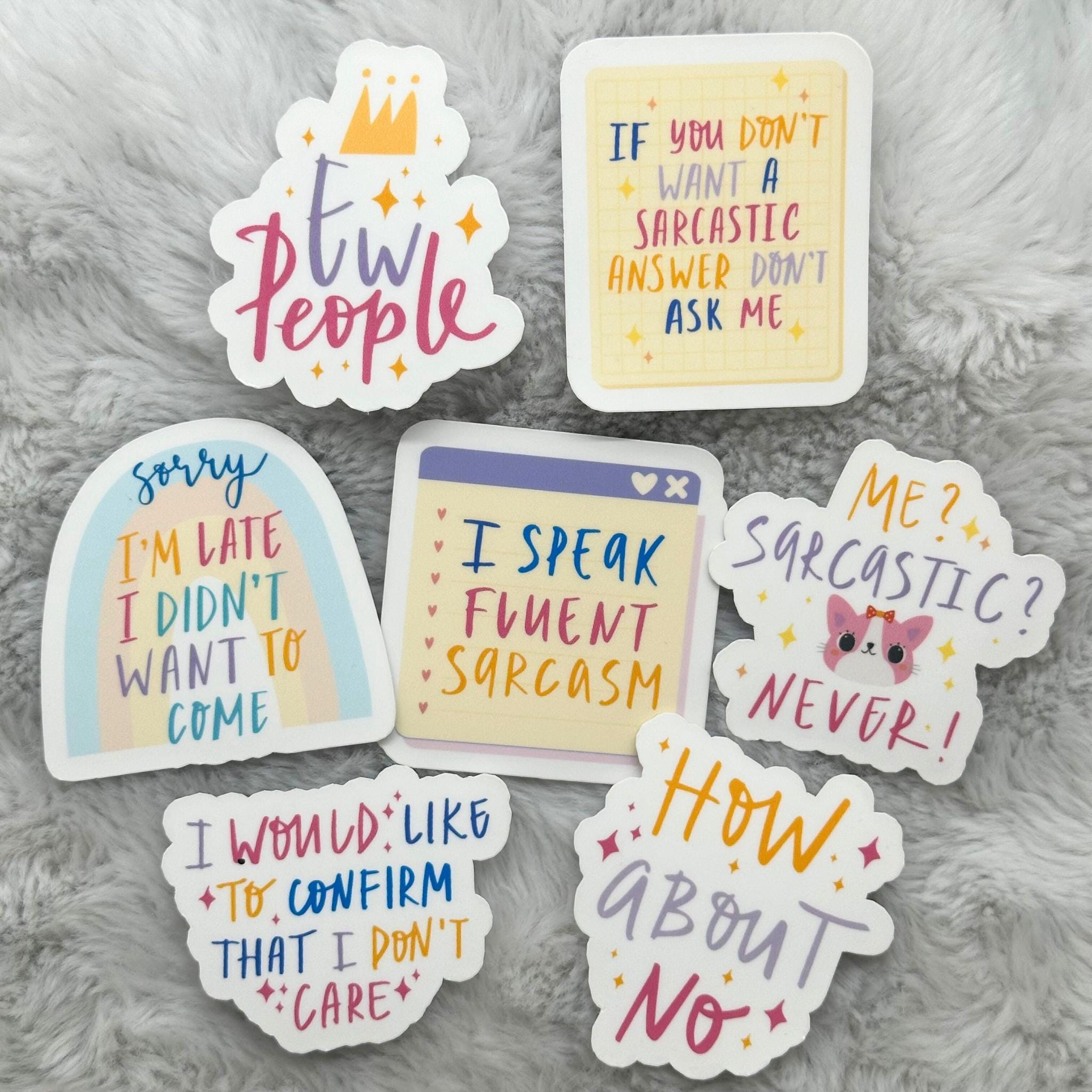 Sticker Gift Ideas 7pc Sticker Pack Retro Groovy Stickers - Pastel Sarcastic Quotes ...