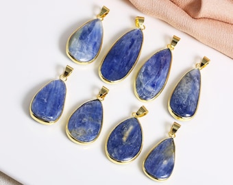 1-24# Styles Choose Luxury Natural Kyanite Stone Teardrop Pendant, 18K Gold Plating Kyanite Gemstone Mineral Ore Energy Healing Stone Charms