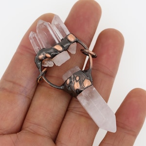 Raw Clear Crystal Quartz Terminated Point Pendant,QUARTZ Column Pendant Point,Welded Antique Bronze Big Hoop Crystal Quartz Jewelry Pendants
