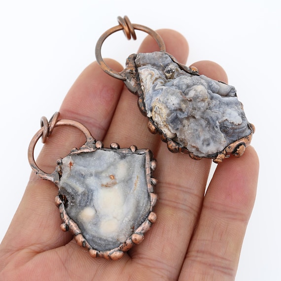 Soldered Antique Bronze Pendant,Natural Raw Druzy Agate Pendants,Agate Mushroom Stone Gemstone Pendant,For Men Necklace Making