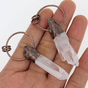 1PC White Quartz Stick Point Pendants,Welded Antique Copper Pendant,Natural Crystal Column Plated Bronze Copper Charms Quartz Findings