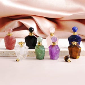 18K Gold Plated Natural Crystal Quartz Gemstone Perfume Bottle Pendant, Sector Essential Oil Diffuser Vial Necklace Bottle Charms Gift