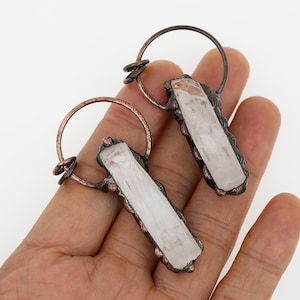 Natural Crystal Column Pendant,Crystal Quartz Jewelry, Gemstone Pendant,Antique Copper Solder Hoop Pendant,For Jewelry Necklace Making