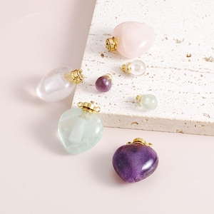 18K Gold Filled Natural Gemstone Perfume Bottle Pendant Charms,Heart-shaped Perfume Bottle Pendant Essential Oil Diffuser Vial Necklace