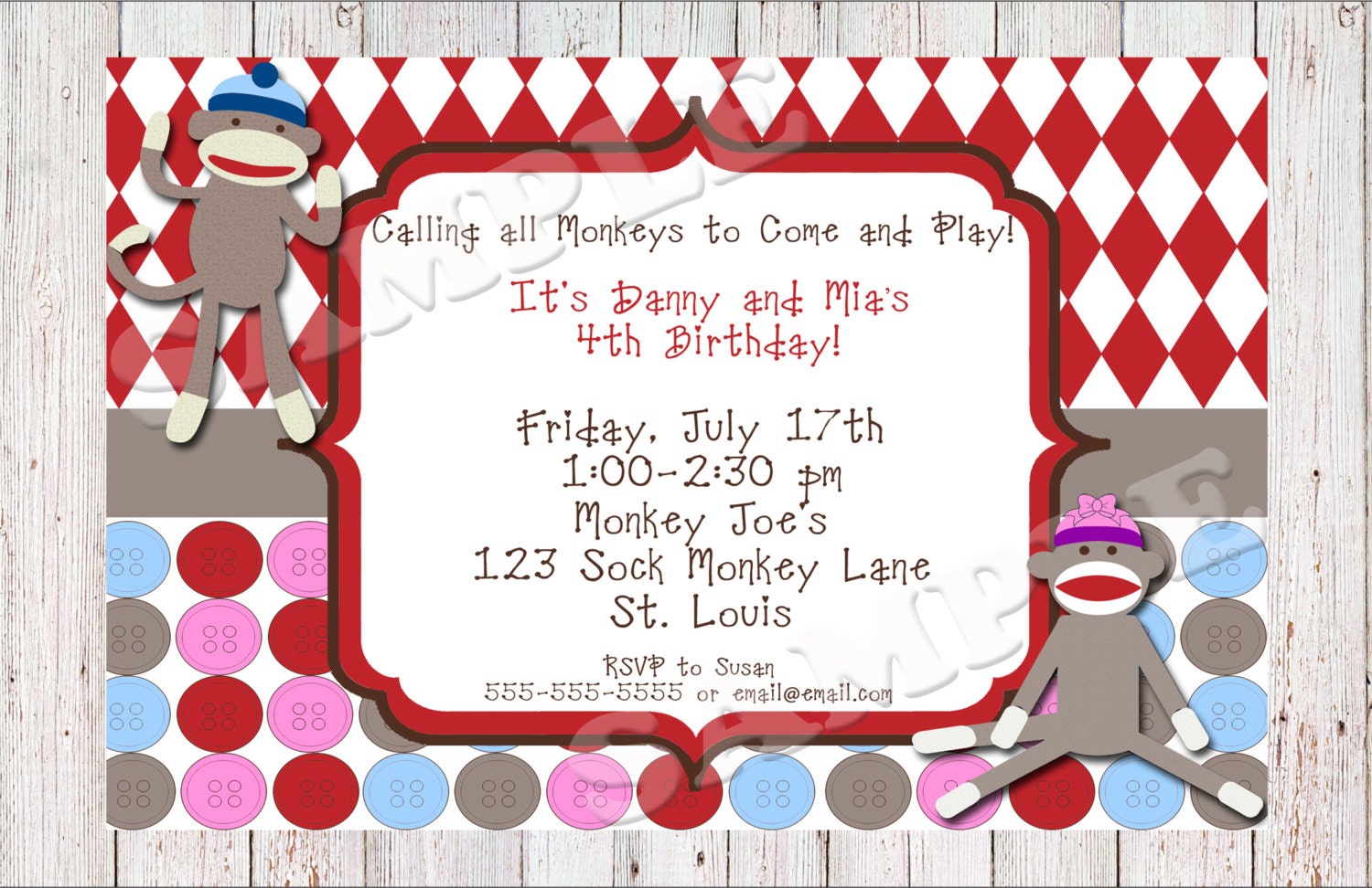 Sock Monkey Invitationprintable Etsy