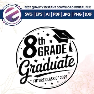 8th Grade Graduation Svg Png,Middle School Grad, Middle School Graduation, Future Class of 2029,End of School Year,Tshirt Cricut Sublimation