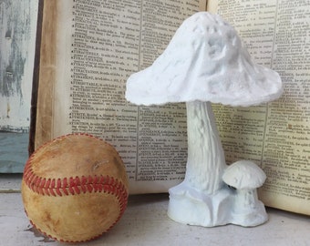 White Cast iron mushroom statue mushrooms metal fungi figurine woodland decor toadstool