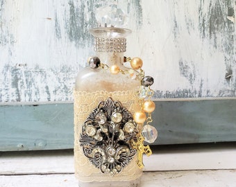 Repurposed Bottle Gargoyle Keyhole Distressed Fantasy Altered Bottle Decorative Bottle Gothic Mixed Media