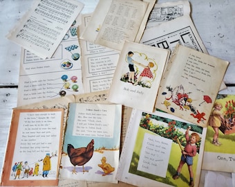 Vintage paper pack , 25 vintage childrens book pages and more, ephemera Mixed media collage junk journal supply K25