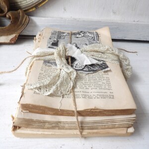 Unbound book stack , Decorative upcycled vintage antique books with lace, White decor N1 image 7