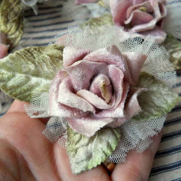 Les velours mauve p&acirc;le rose et dentelle broche broche d&eacute;coration accessoire minable mariage romantique