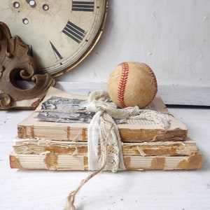 Unbound book stack , Decorative upcycled vintage antique books with lace, White decor N1 image 2