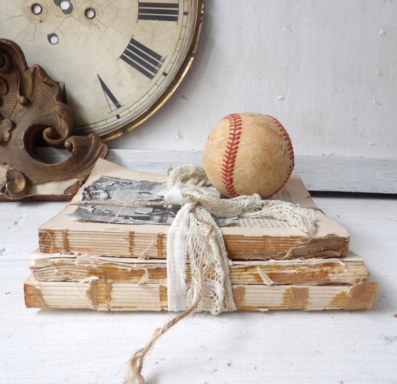 Unbound book stack , Decorative upcycled vintage antique books with lace, White decor N1 image 2