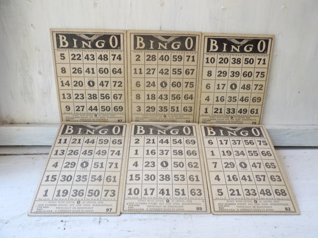 6 Vintage Bingo Cards , Eagle 1930s-40's Card Mixed Media Ephemera ...