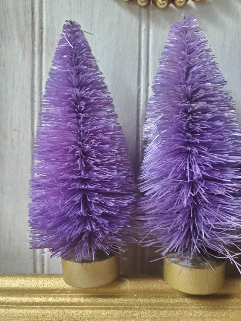 3 purple bottle brush trees 4 inch sisal Christmas tree Etsy