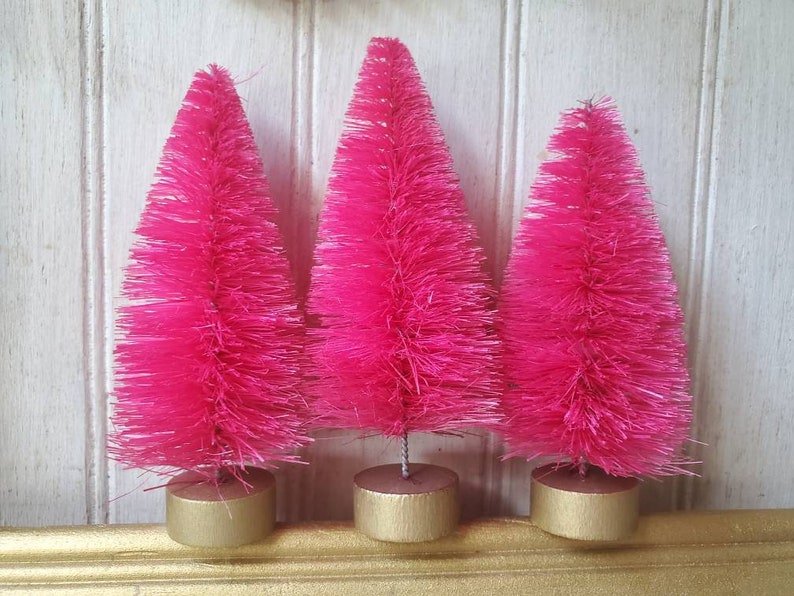 3 bright magenta pink bottle brush trees 4 inch sisal Etsy
