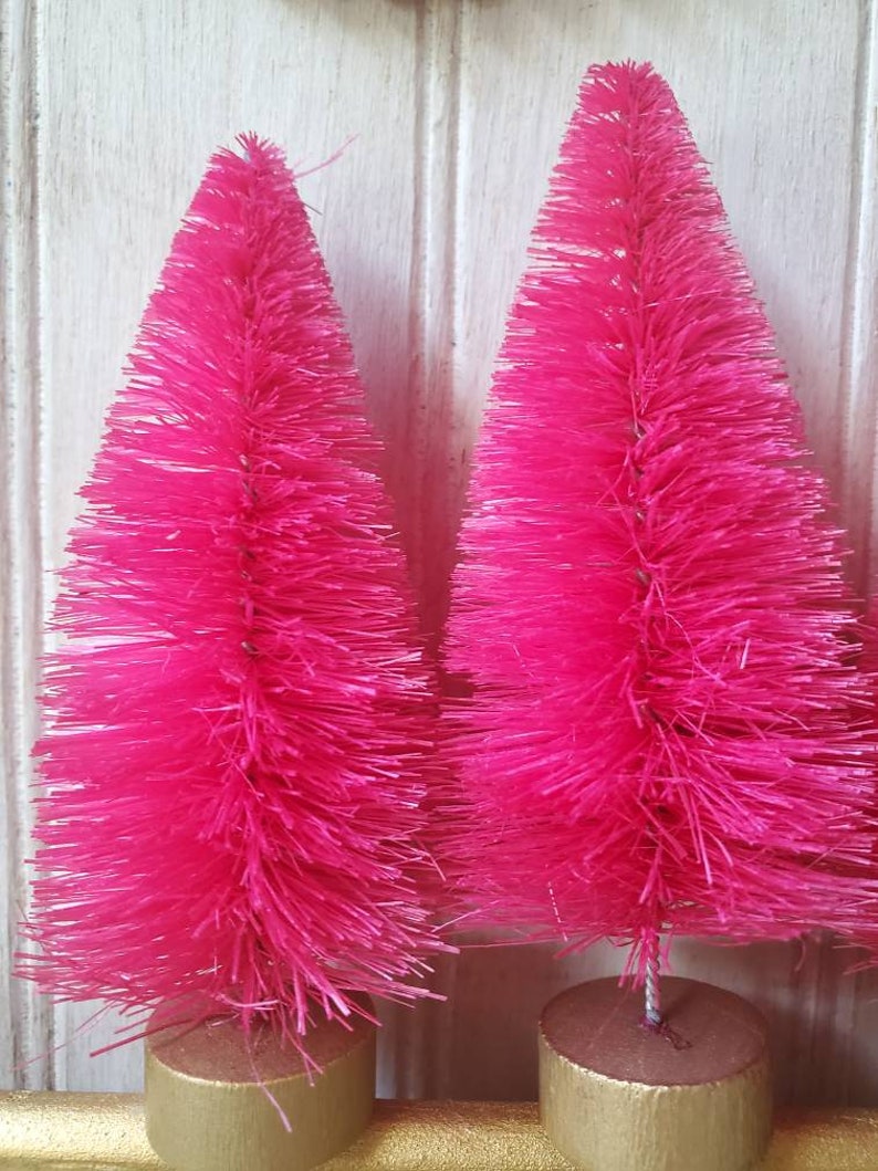 3 bright magenta pink bottle brush trees 4 inch sisal Etsy
