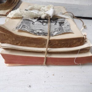 Unbound book stack , Decorative upcycled vintage antique books with lace, White decor N1 image 9