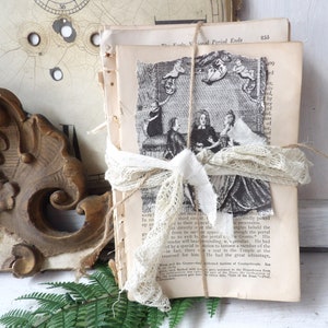 Unbound book stack , Decorative upcycled vintage antique books with lace, White decor N1 image 1