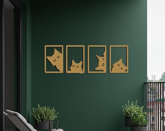 Peekaboo Cats Sign, Metal Wall Art, Cat Wall Decor, Modern Gift, Pet Lover Gift, Cute Decor, Feline Home Decor, Living Room Decor