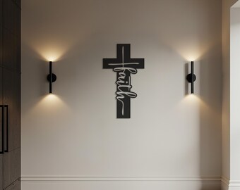 Arte de pared moderno con cruz de metal, caligrafía religiosa, decoración religiosa para el hogar