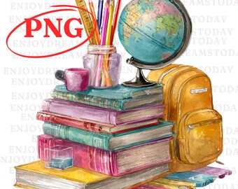 Back To School PNG, Teacher Appreciation Digital Download, School Supplies Sublimation, Book Stack PNG, First Day of School Design