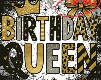 Birthday Queen PNG, Leopard Glitter Krone Digitaler Download, Bold Birthday Girl PNG-Datei, Glam Birthday Shirt Design, Sublimation PNG
