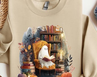 Ghost Reading Halloween Shirt, Bookish Halloween Tee, Librarian Halloween Gift, Cozy Ghost Sweatshirt, Book Lover Halloween Crewneck