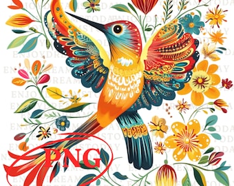 Trendy Hummingbird PNG: Colorful Floral Design (Digital Download)