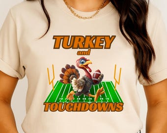 Shirt Turkije en touchdowns, grappig voetbalshirt Thanksgiving, sweatshirt game Day Thanksgiving, voetbalcadeau Turkije, voetbalshirt herfst