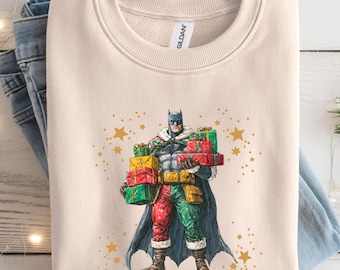 Camiseta navideña de superhéroe, camiseta navideña de cómic, camiseta navideña unisex festiva, camiseta divertida de regalo navideño, sudadera navideña de héroe